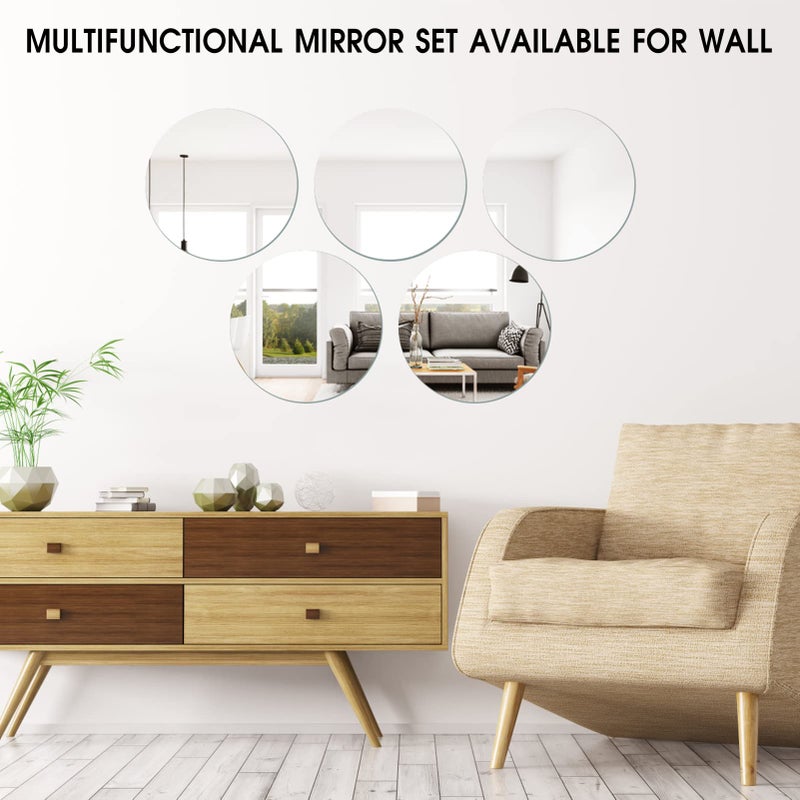 VASUHOME 10"" Round Mirror Centerpieces for Tables  Mirror Tray Set for Wedding and Party Decorations  Circle Mirror Plates with Smooth Edge and Cushioned Feet  2mm Thick - Image 5